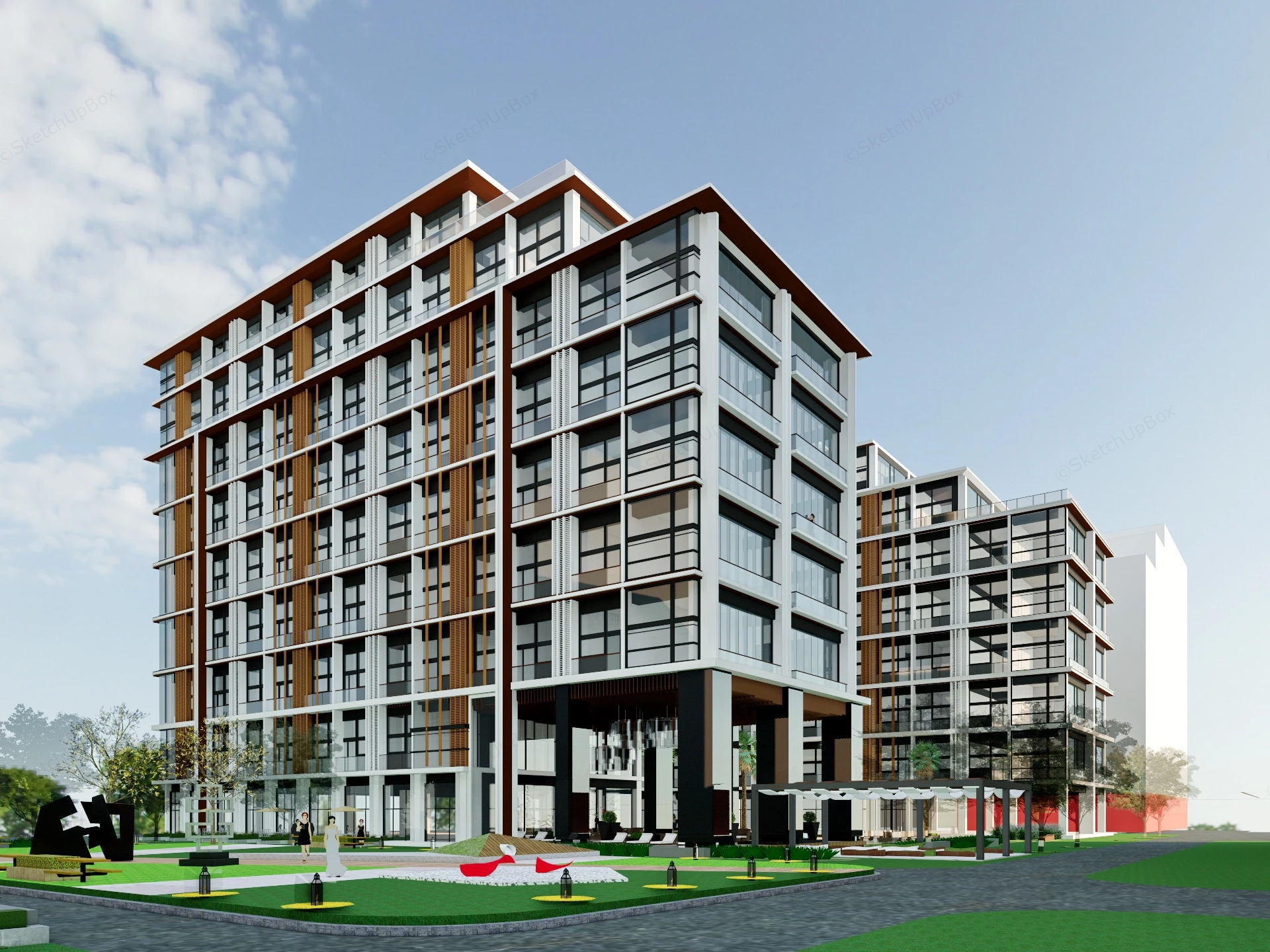 Modern Condo Building sketchup model preview - SketchupBox