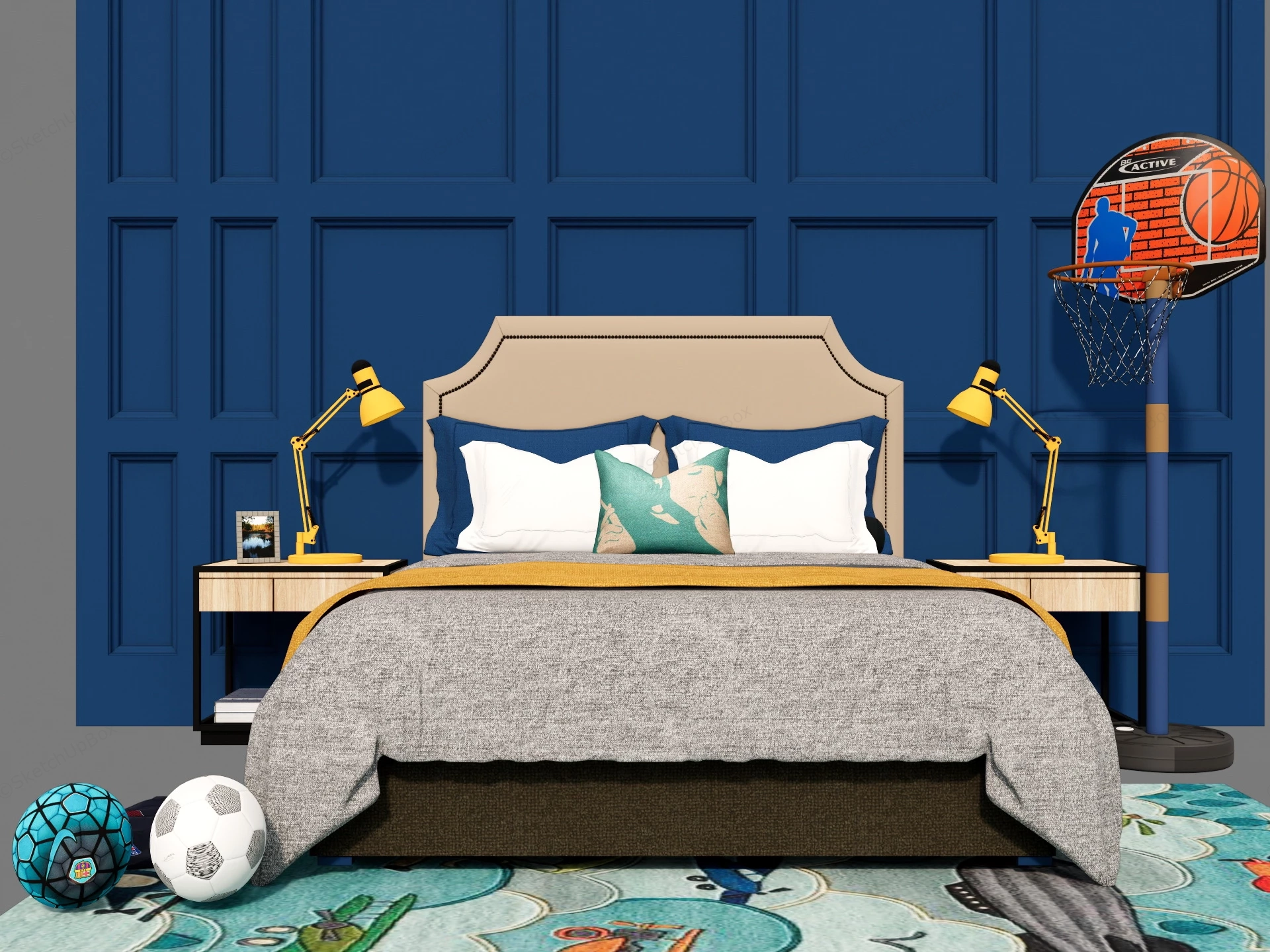 Sports Themed Boys Room sketchup model preview - SketchupBox