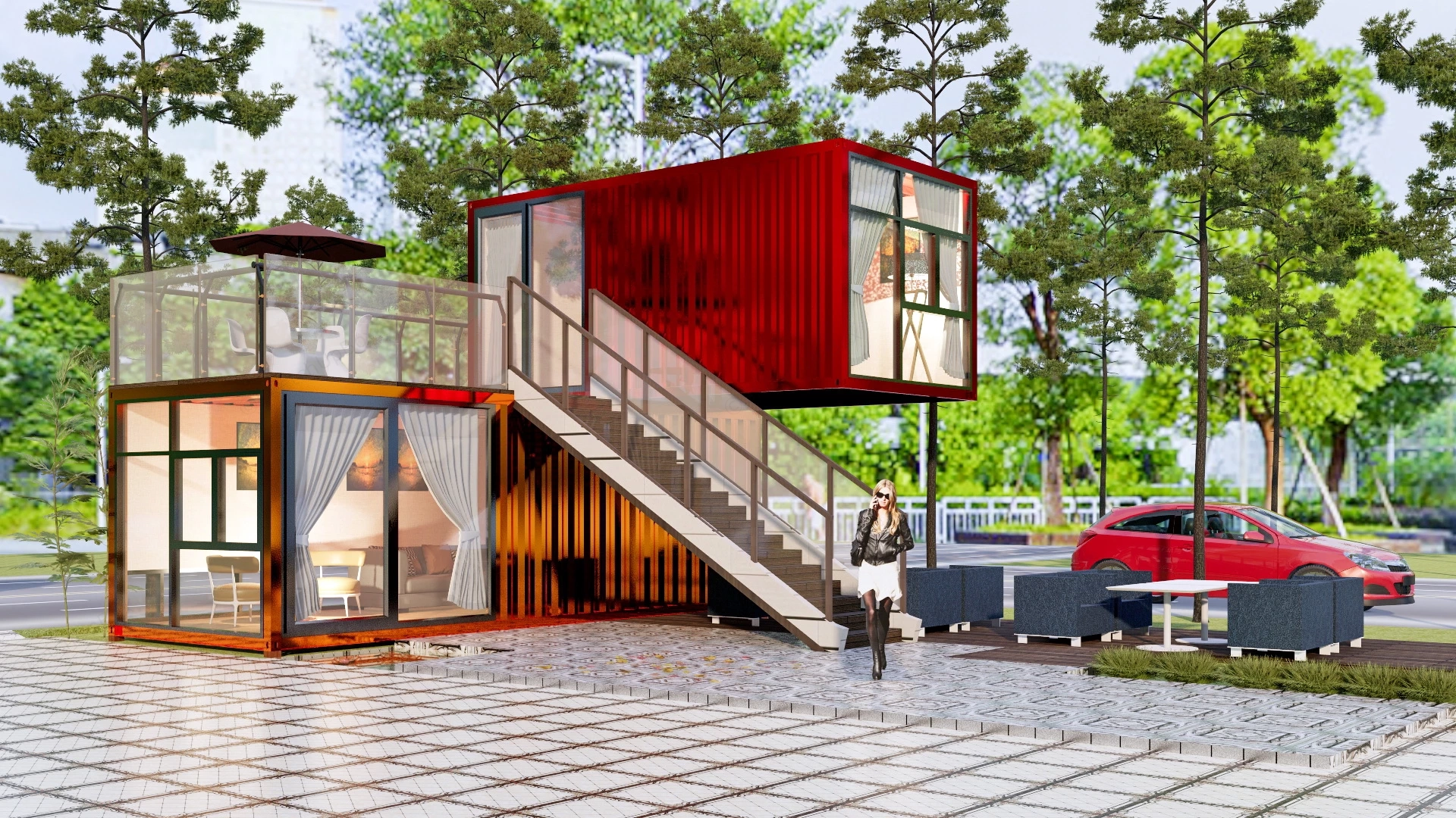Luxury Shipping Container Cafe sketchup model preview - SketchupBox