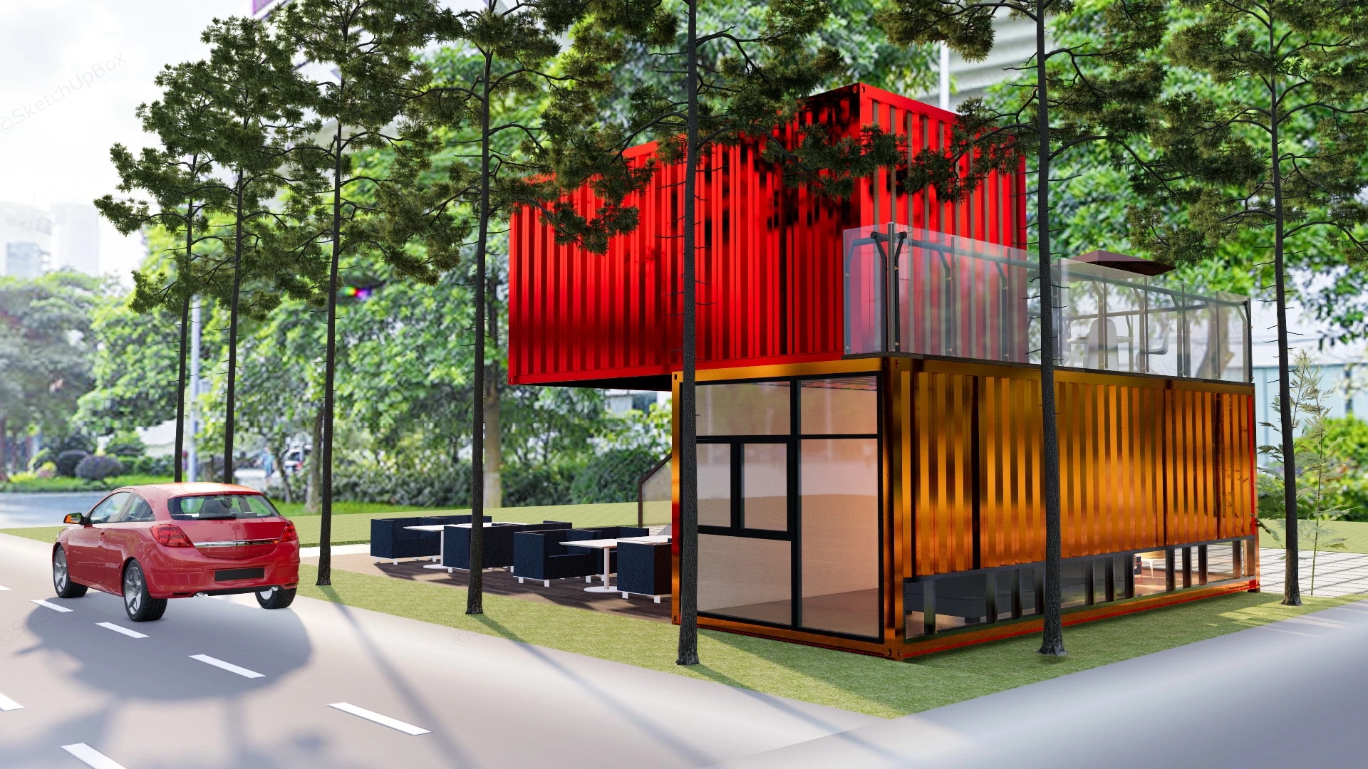 Luxury Shipping Container Cafe sketchup model preview - SketchupBox