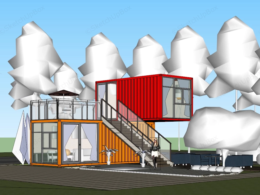 Luxury Shipping Container Cafe sketchup model preview - SketchupBox