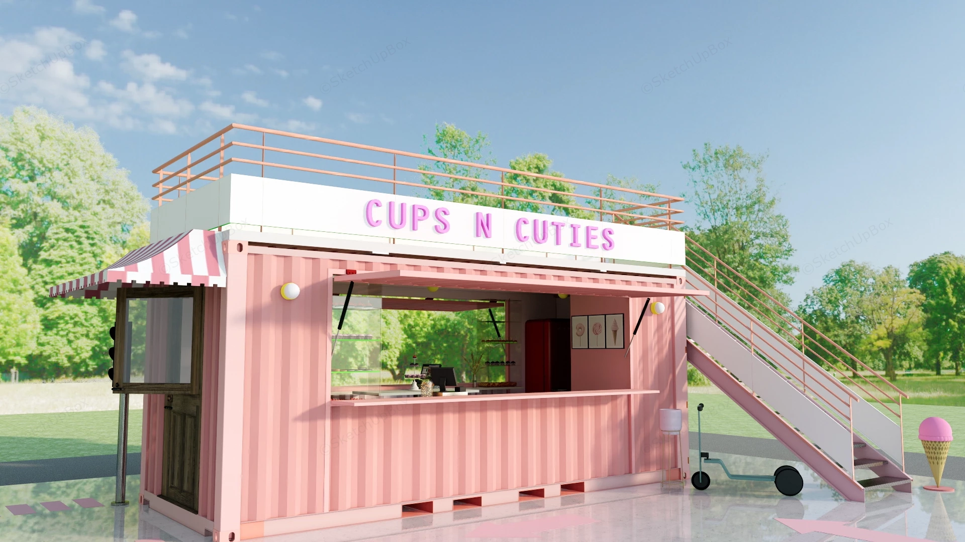 Shipping Container Ice Cream Shop sketchup model preview - SketchupBox