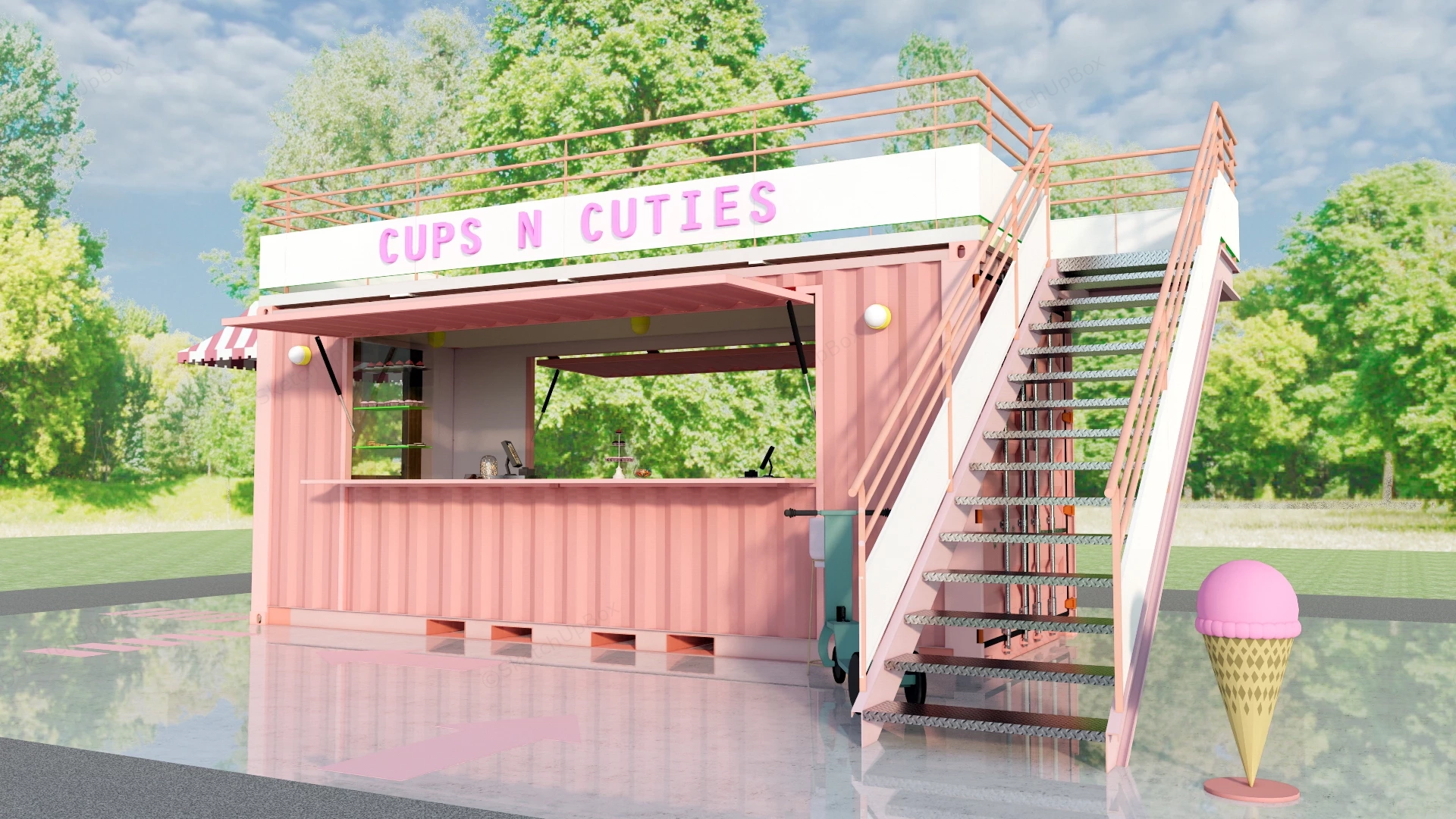Shipping Container Ice Cream Shop sketchup model preview - SketchupBox