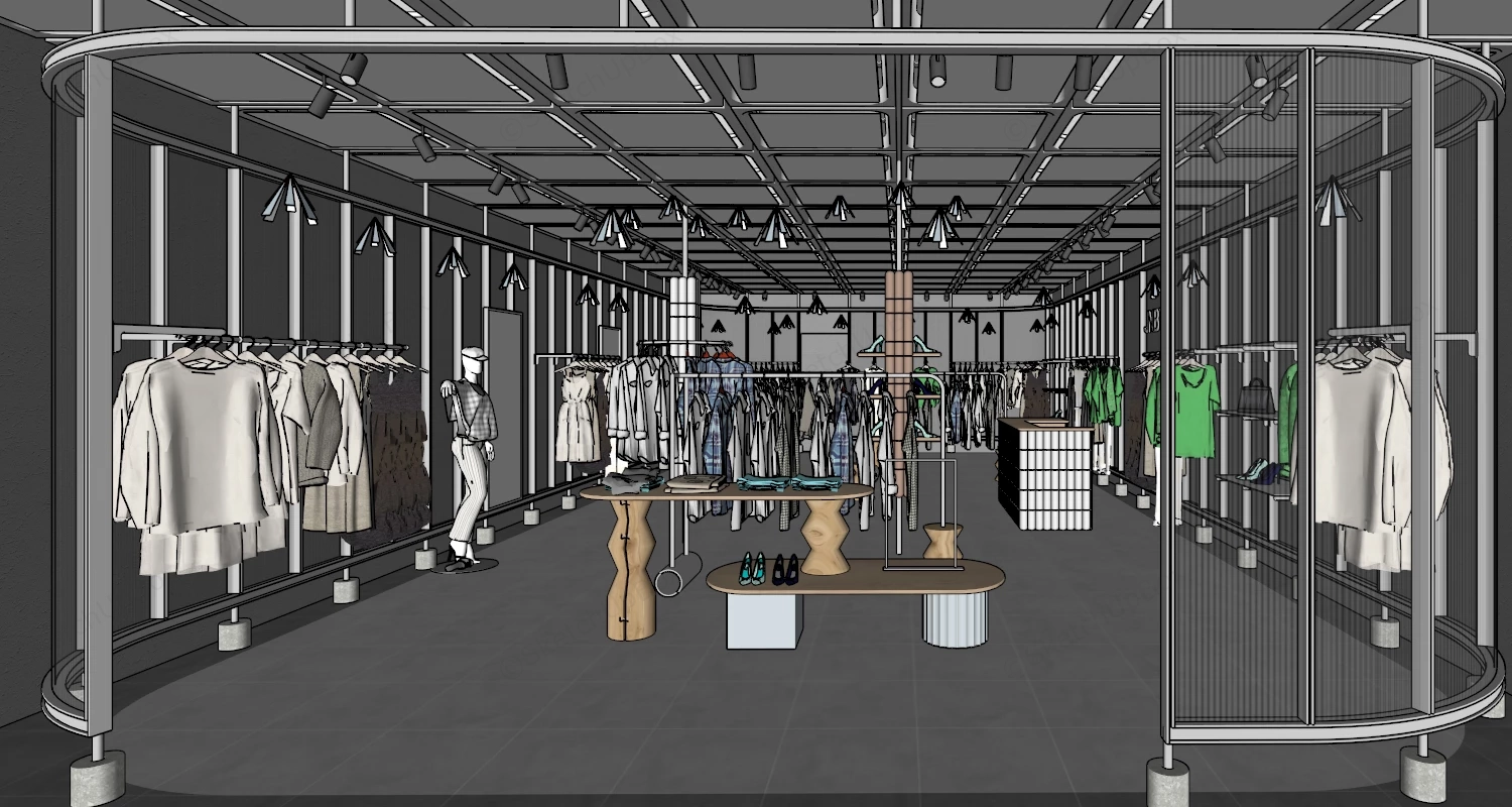 Boutique Clothing Store Interior sketchup model preview - SketchupBox