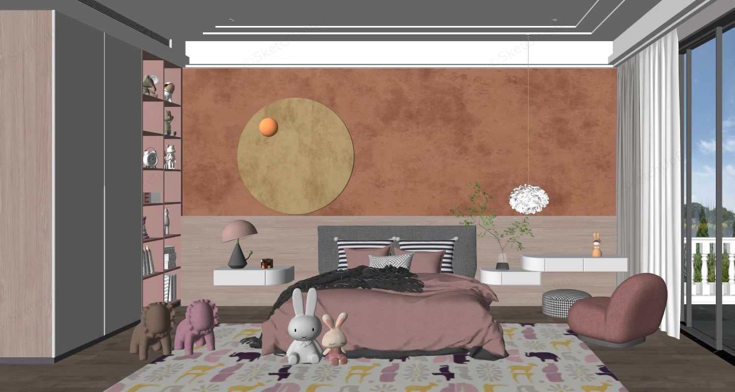 Luxury Girls Bedroom Design sketchup model preview - SketchupBox