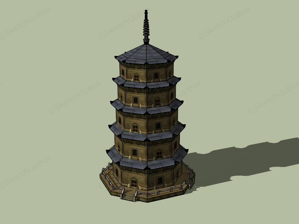 Classic Chinese Pagoda Architecture sketchup model preview - SketchupBox