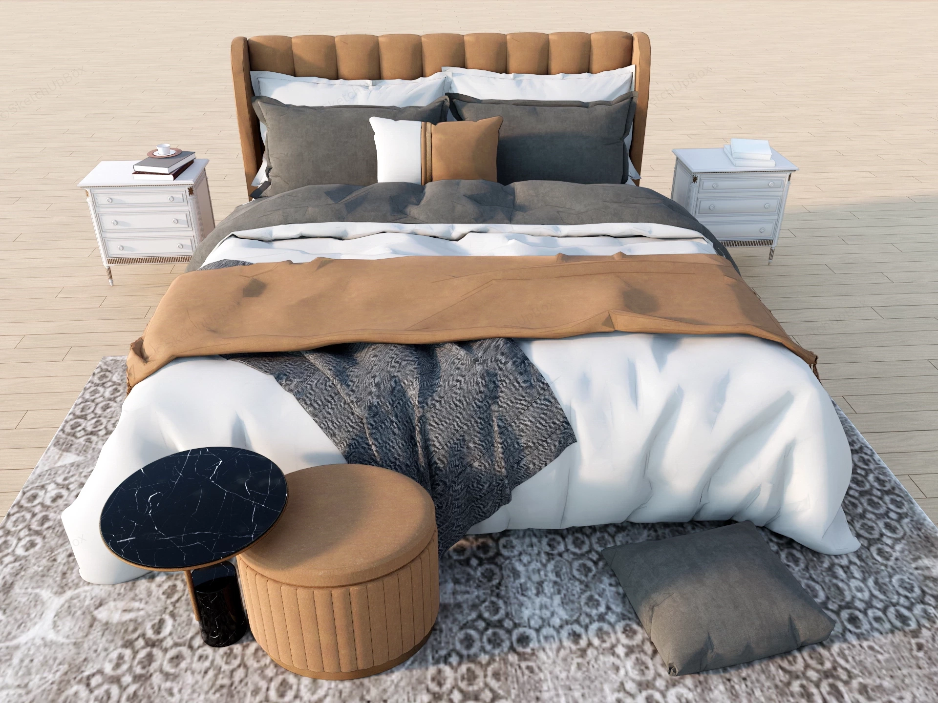 Upholstered Bedroom Set sketchup model preview - SketchupBox