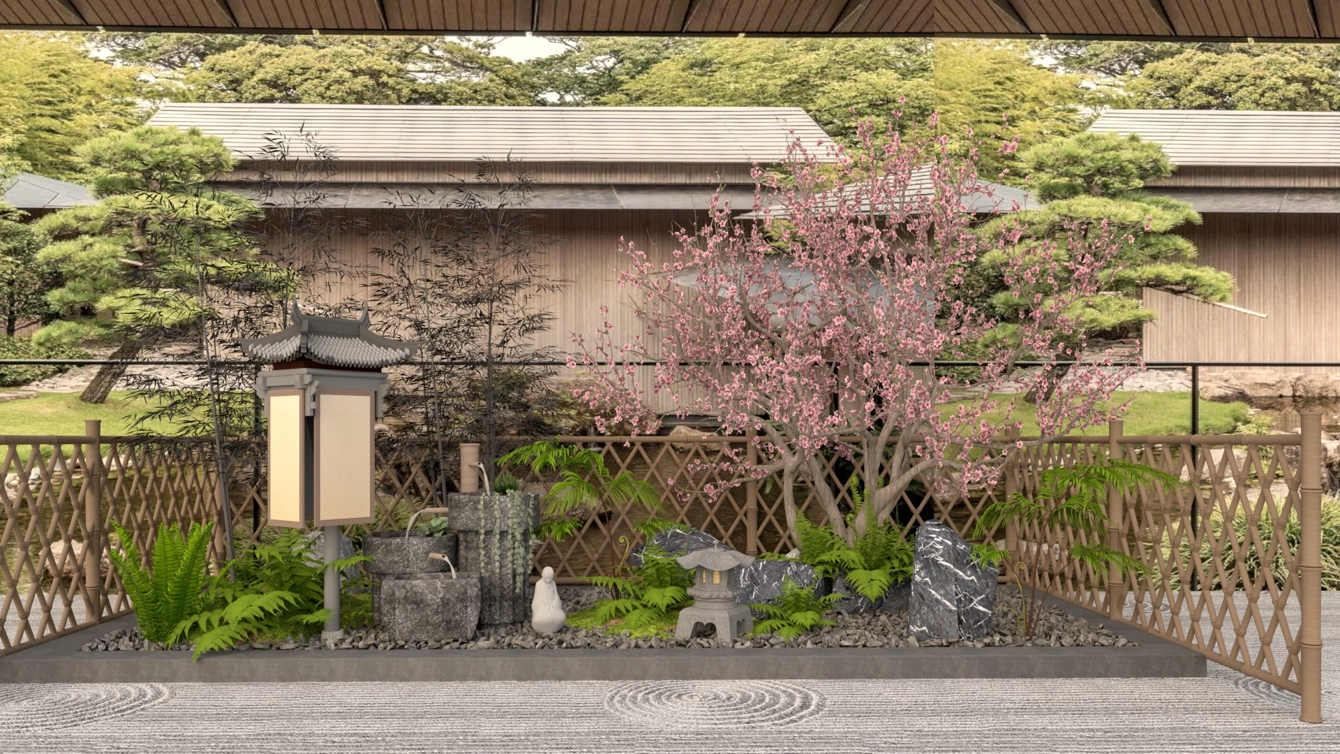 Small Japanese Zen Garden sketchup model preview - SketchupBox