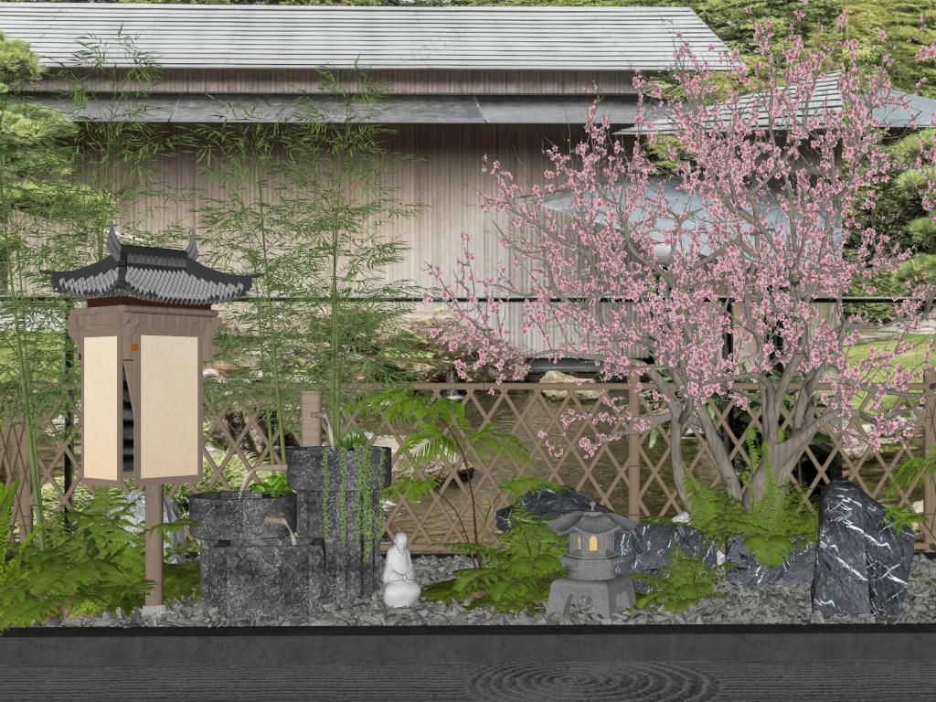 Small Japanese Zen Garden sketchup model preview - SketchupBox
