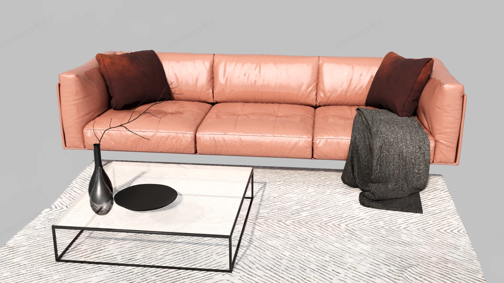 Leather Sofa And Coffee Table Set sketchup model preview - SketchupBox