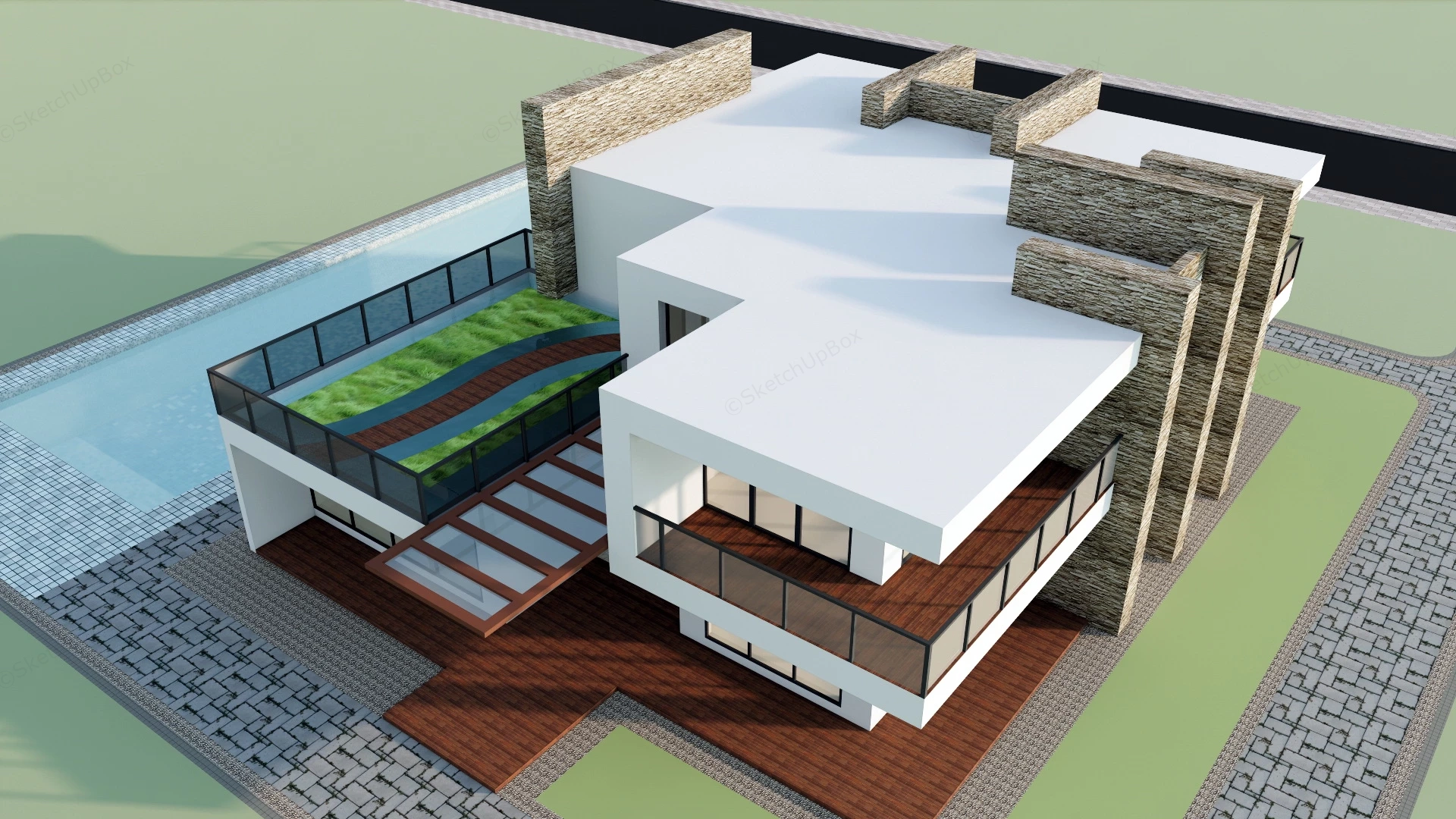 Modern Pool House Designs sketchup model preview - SketchupBox