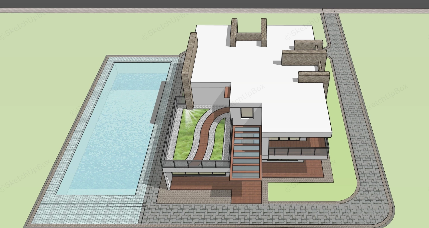 Modern Pool House Designs sketchup model preview - SketchupBox