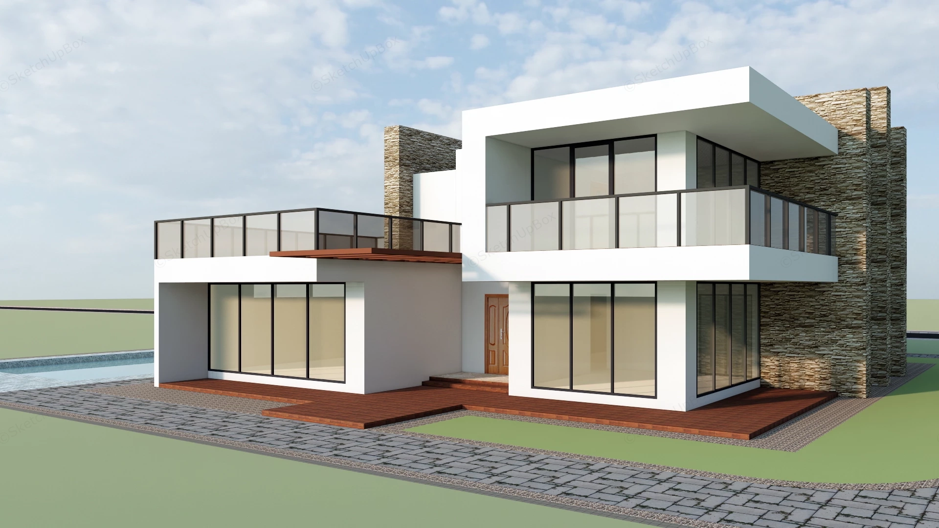 Modern Pool House Designs sketchup model preview - SketchupBox