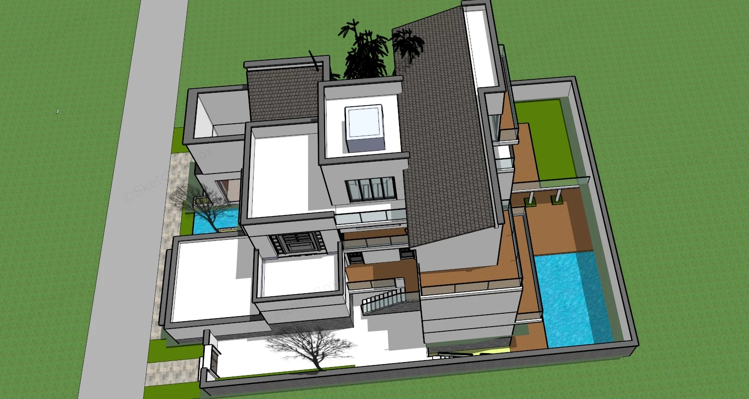 Modern Chinese House sketchup model preview - SketchupBox