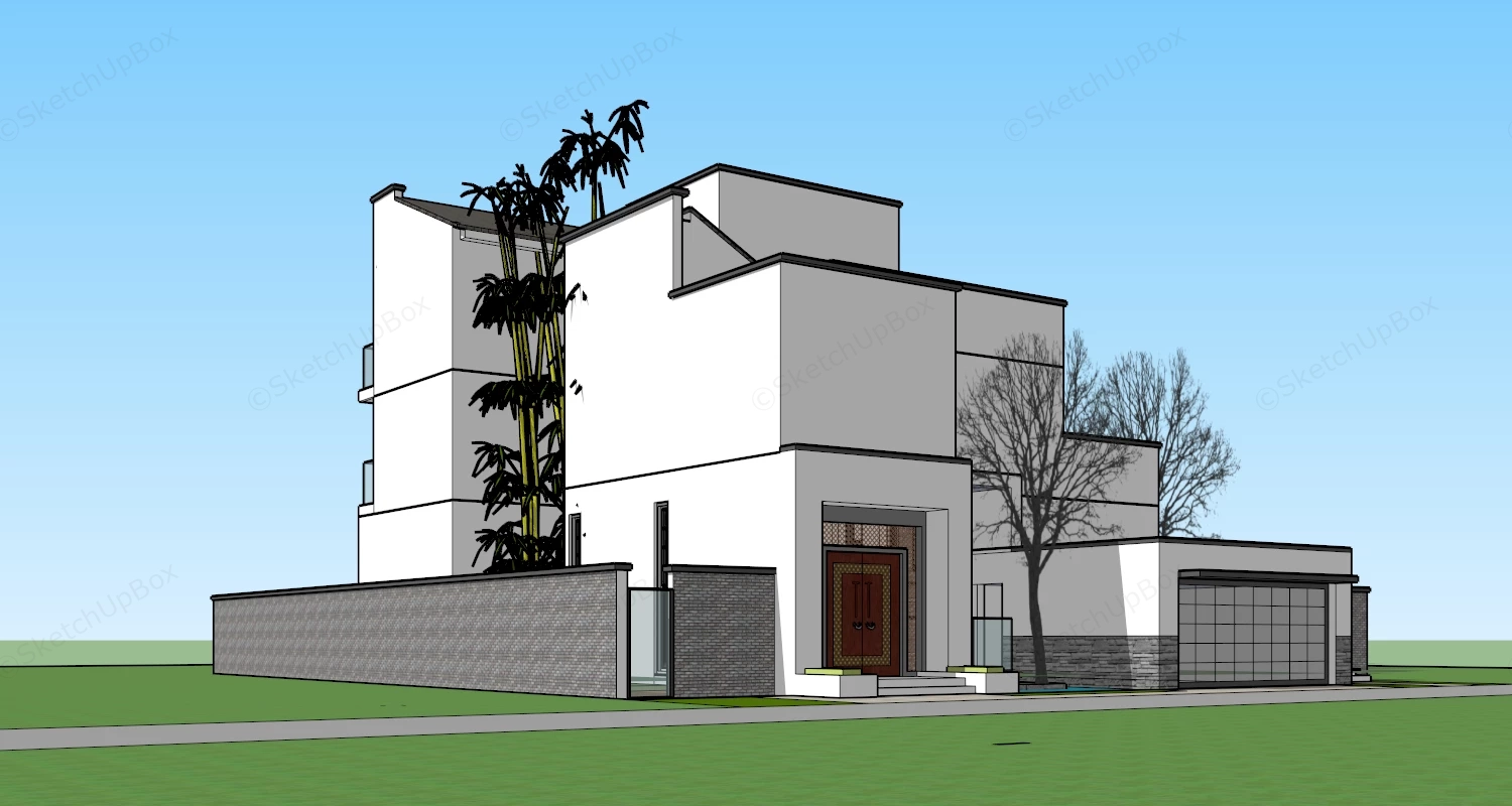 Modern Chinese House sketchup model preview - SketchupBox