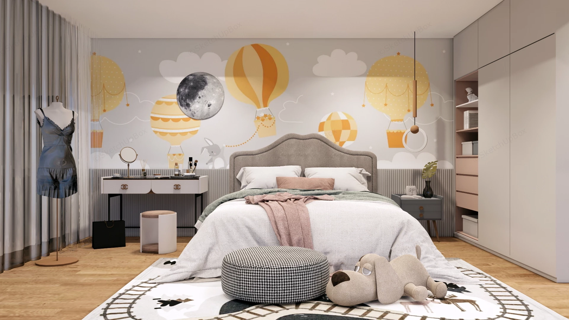 Elegant Teen Girl Bedroom sketchup model preview - SketchupBox