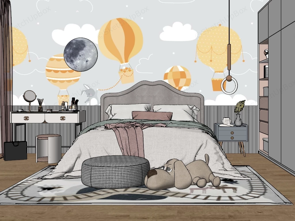 Elegant Teen Girl Bedroom sketchup model preview - SketchupBox