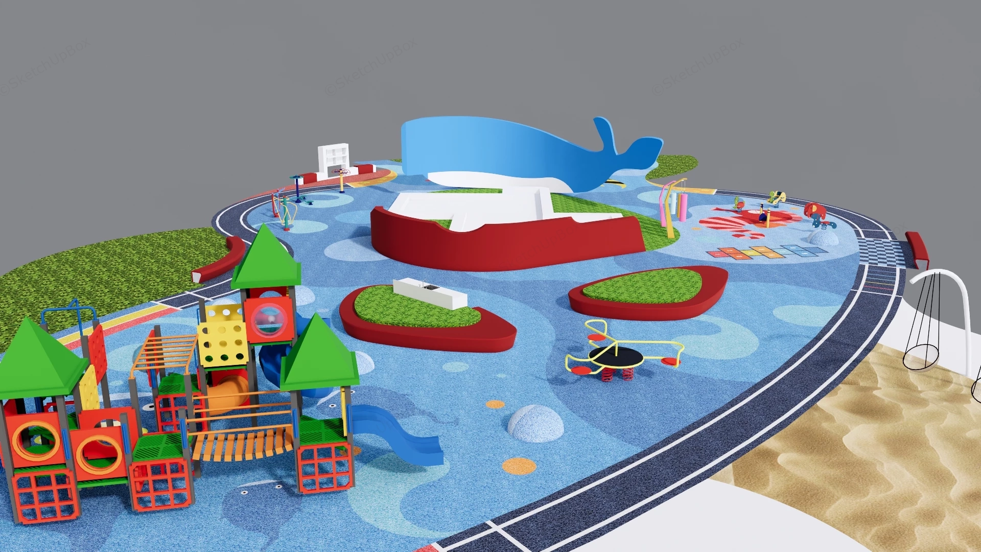 Ocean Theme Whale Playground sketchup model preview - SketchupBox