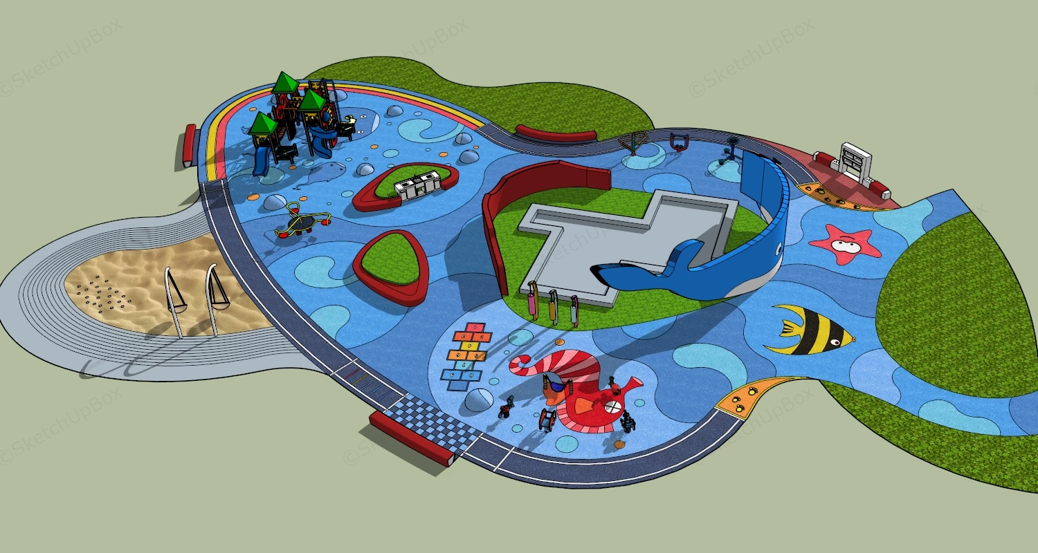 Ocean Theme Whale Playground sketchup model preview - SketchupBox