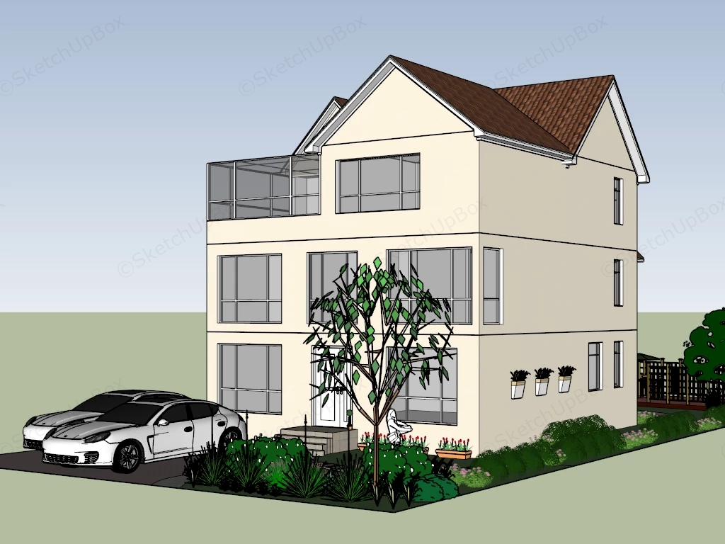 Three Story House sketchup model preview - SketchupBox