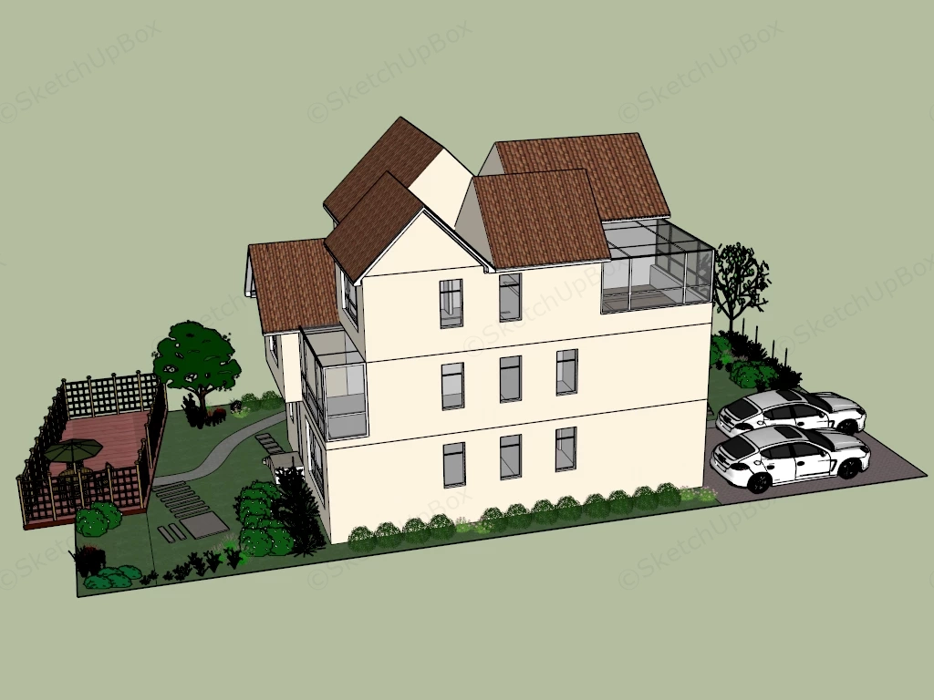 Three Story House sketchup model preview - SketchupBox