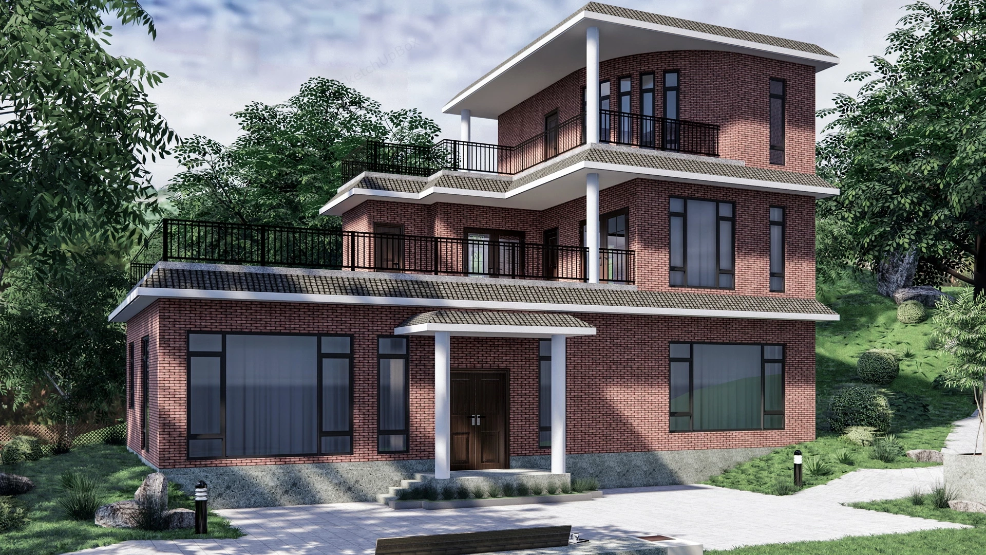 Mountain Brick Home sketchup model preview - SketchupBox