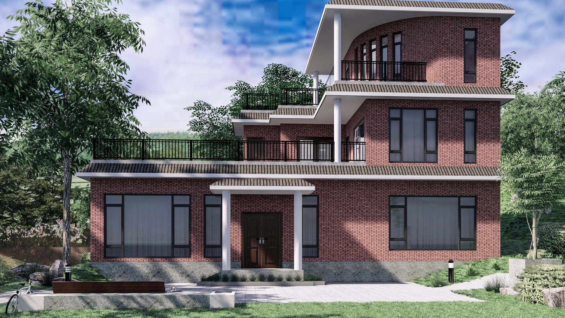 Mountain Brick Home sketchup model preview - SketchupBox