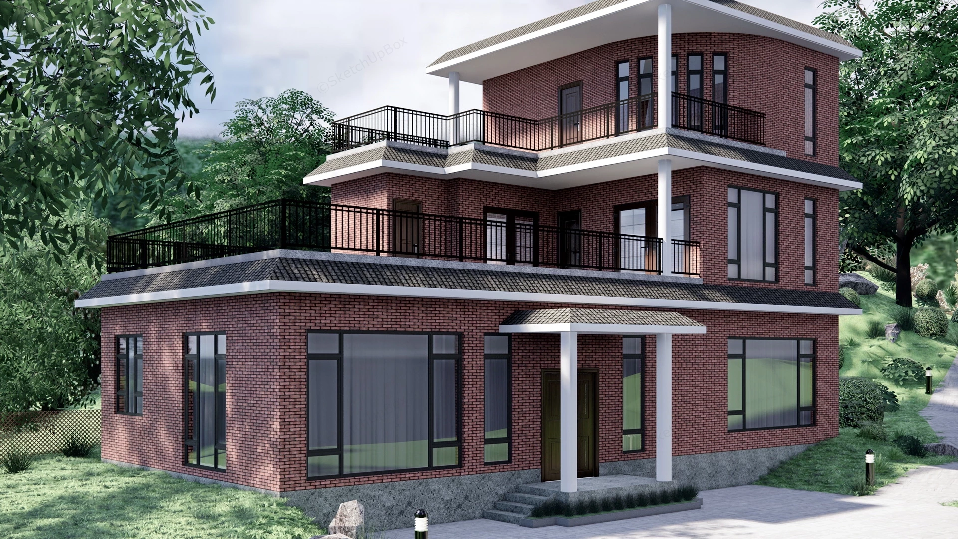 Mountain Brick Home sketchup model preview - SketchupBox