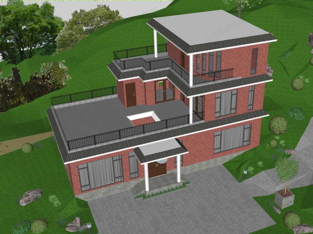 Mountain Brick Home sketchup model preview - SketchupBox