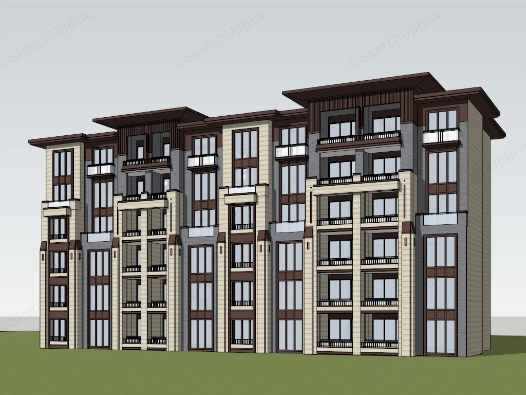 Modern Apartment Building sketchup model preview - SketchupBox
