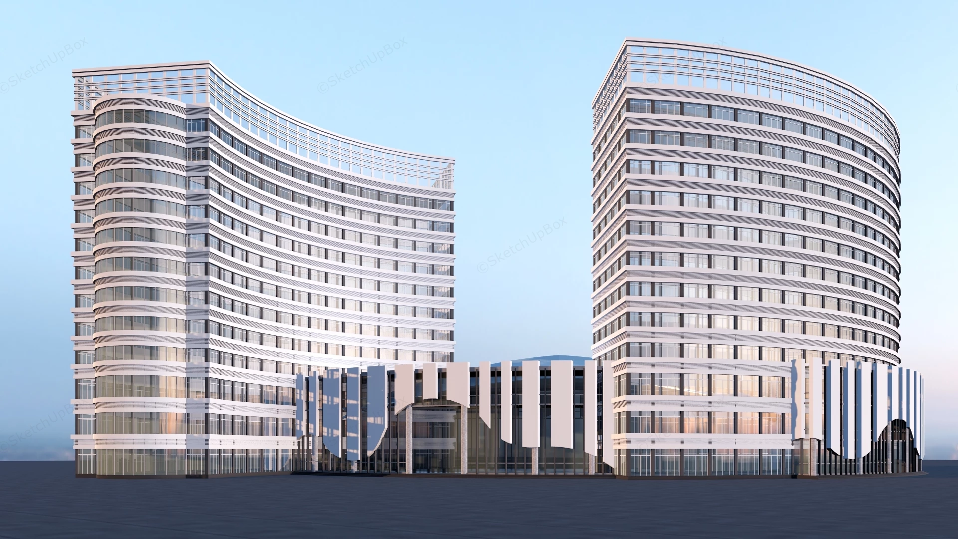 Modern Curved Hotel Architecture Design sketchup model preview - SketchupBox