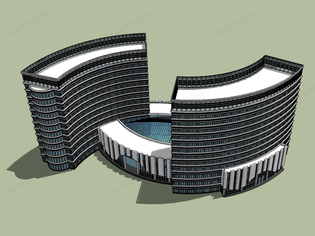 Modern Curved Hotel Architecture Design sketchup model preview - SketchupBox