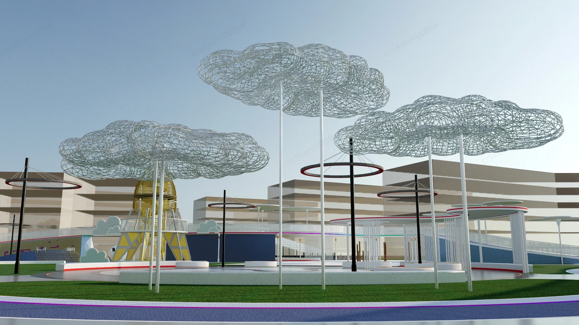 Urban Plaza With Playground sketchup model preview - SketchupBox