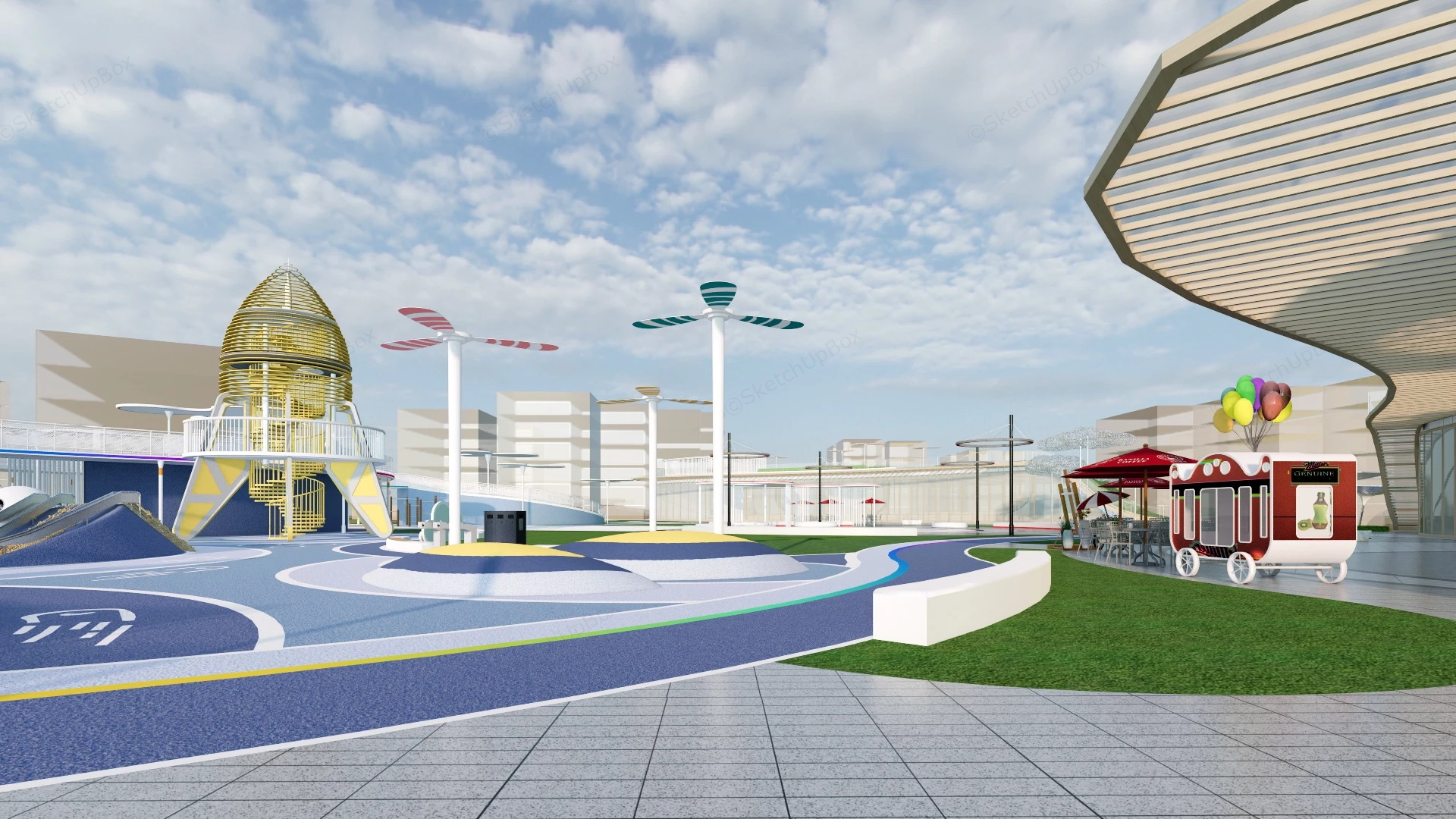 Urban Plaza With Playground sketchup model preview - SketchupBox