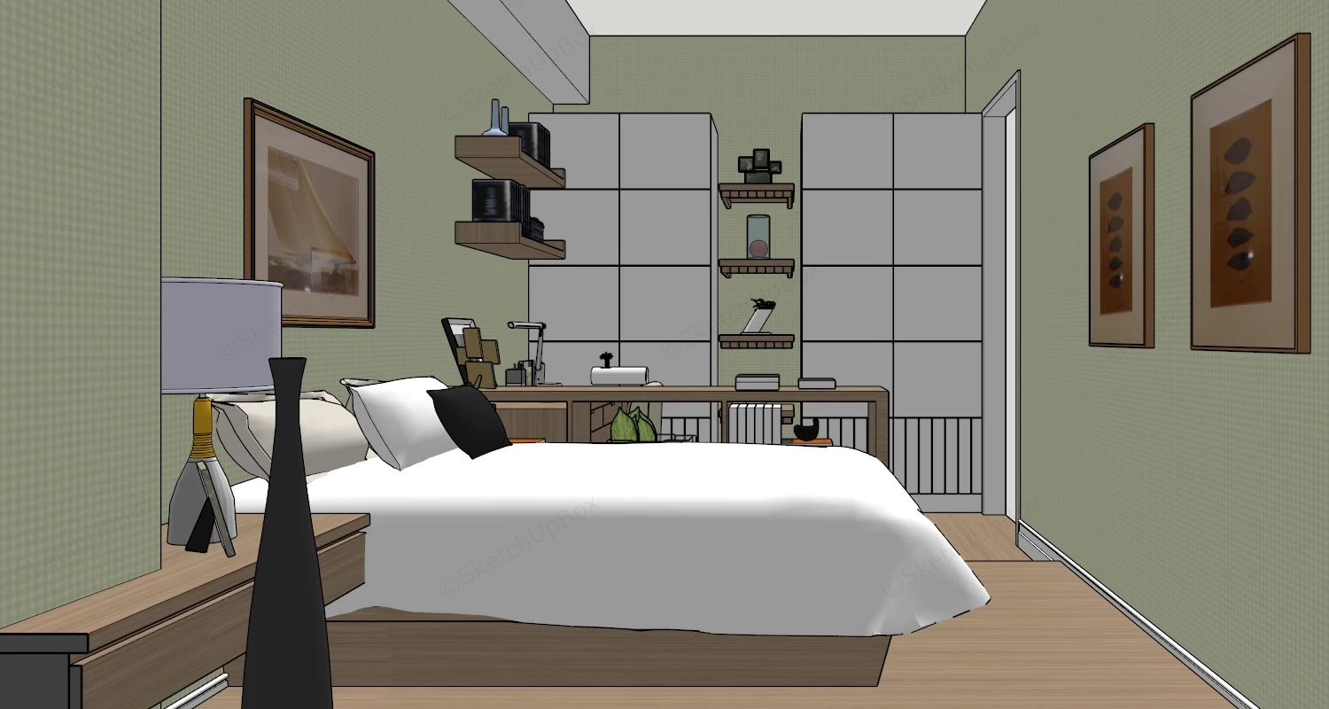 Small Bedroom With Desk Ideas sketchup model preview - SketchupBox
