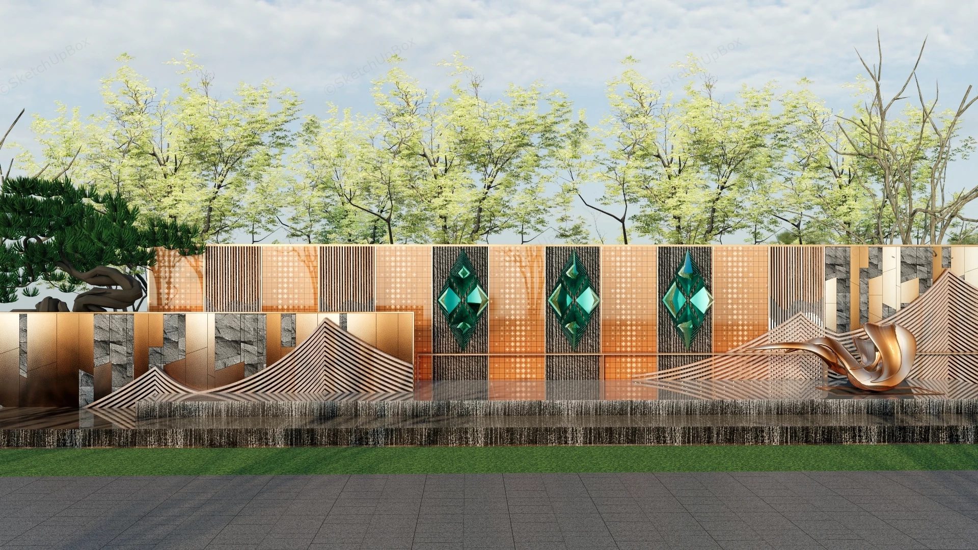 Landscape Feature Wall Design sketchup model preview - SketchupBox