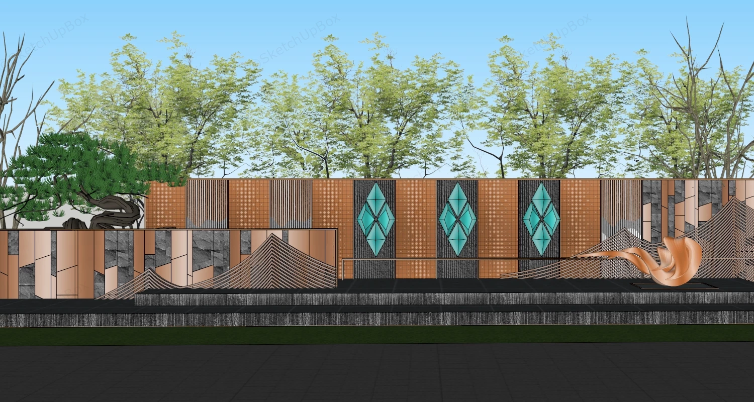 Landscape Feature Wall Design sketchup model preview - SketchupBox