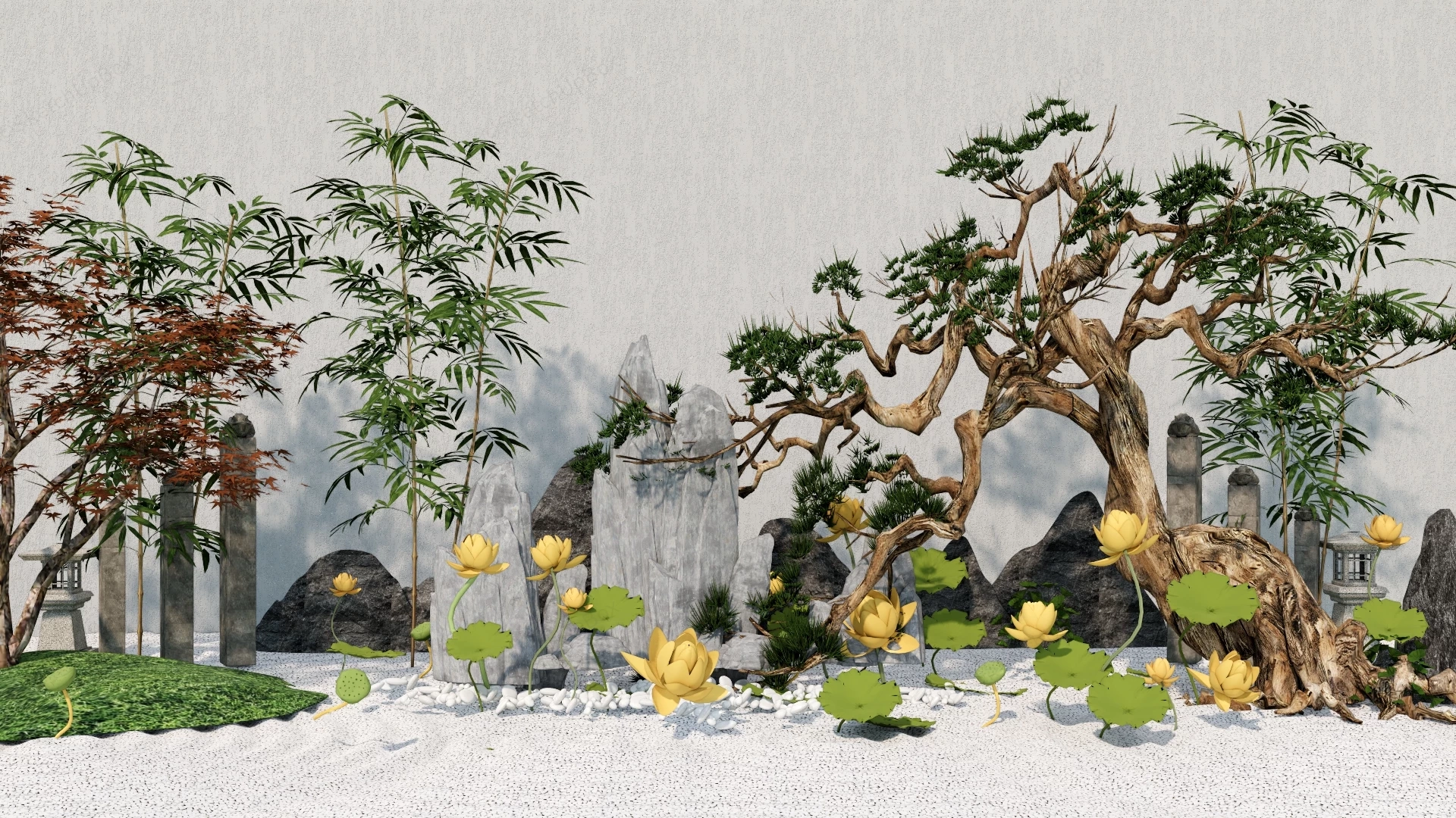 Zen Garden Landscape sketchup model preview - SketchupBox