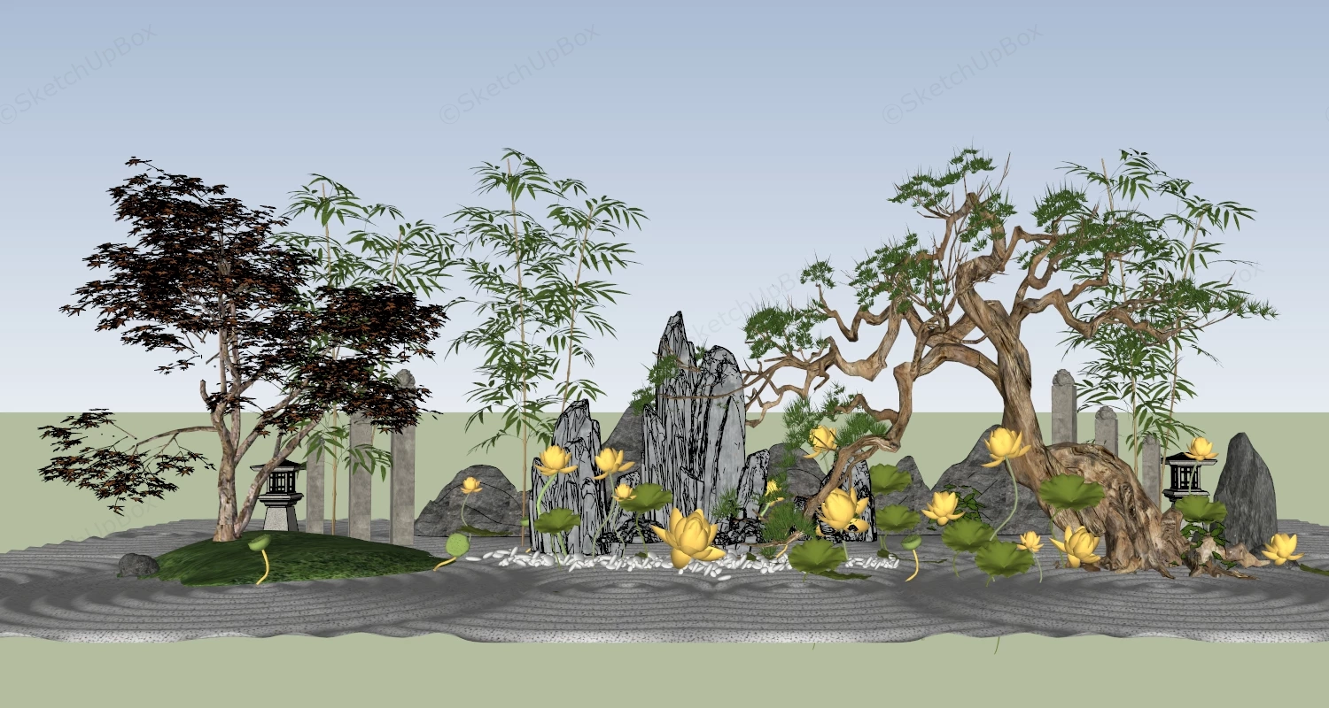 Zen Garden Landscape sketchup model preview - SketchupBox