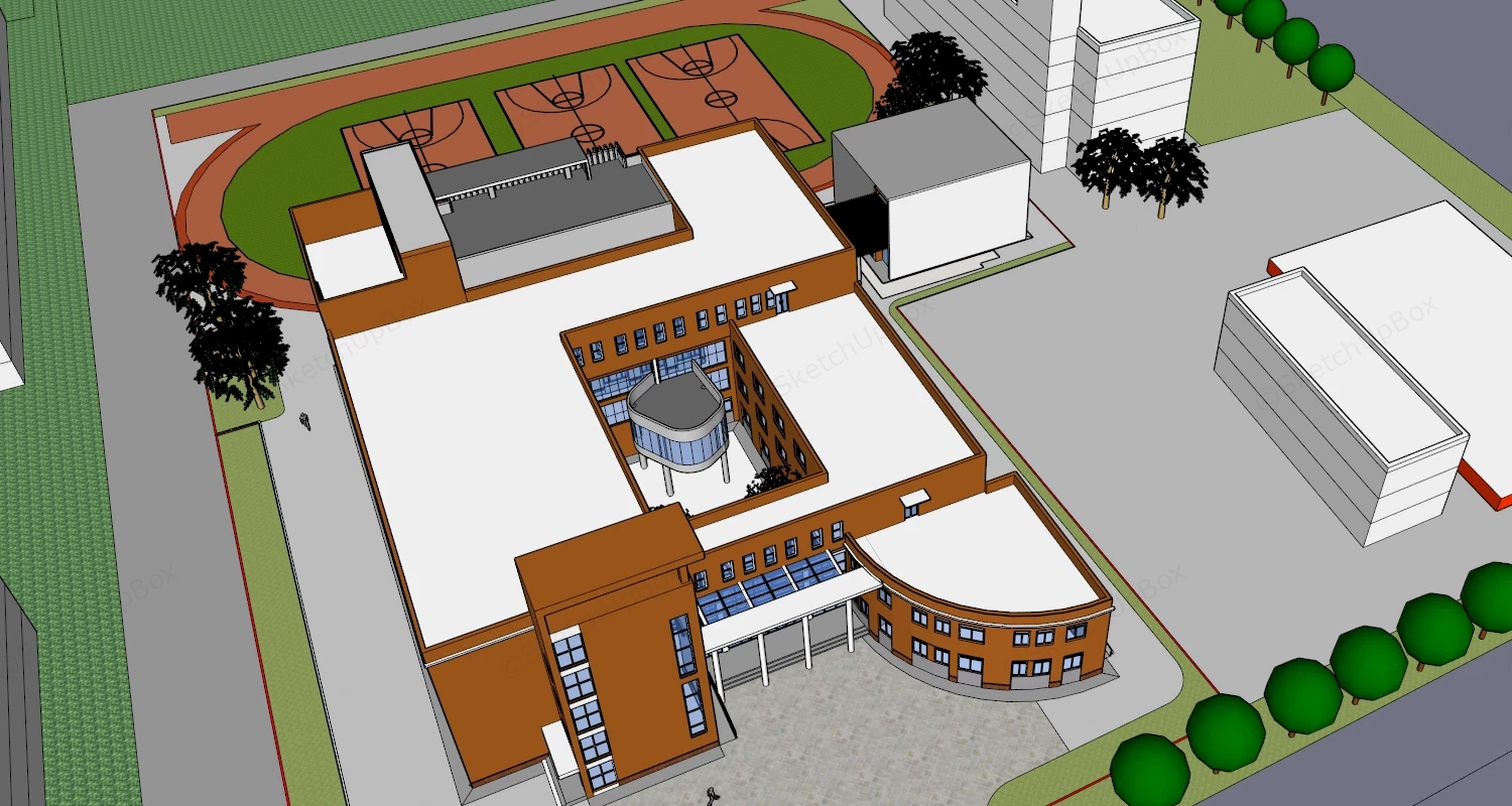 Elementary School Building sketchup model preview - SketchupBox