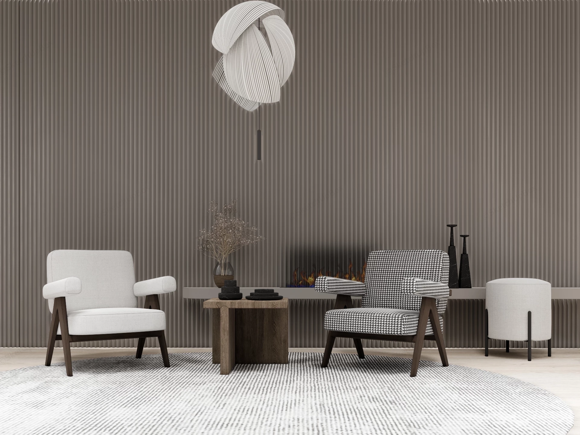 Fabric Accent Chairs Set sketchup model preview - SketchupBox
