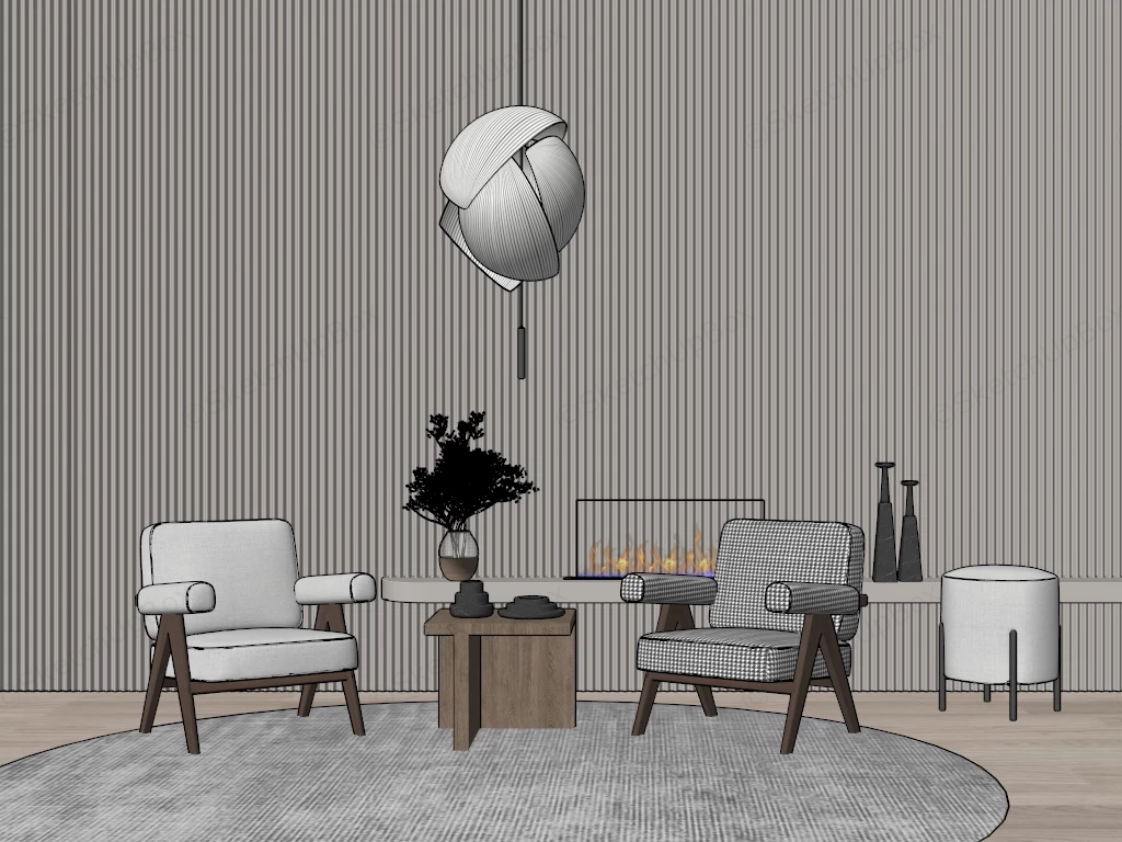 Fabric Accent Chairs Set sketchup model preview - SketchupBox