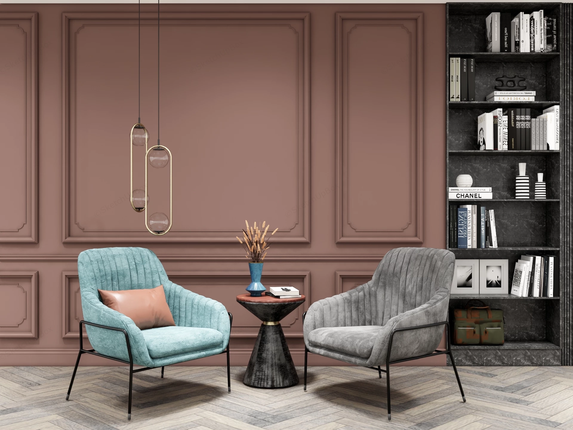 Comfortable Accent Chairs And Table Set sketchup model preview - SketchupBox
