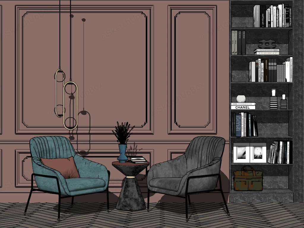 Comfortable Accent Chairs And Table Set sketchup model preview - SketchupBox