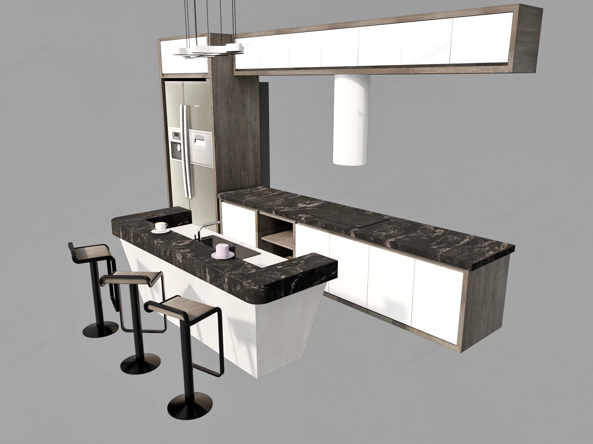 Simple One Wall Kitchen With Island sketchup model preview - SketchupBox