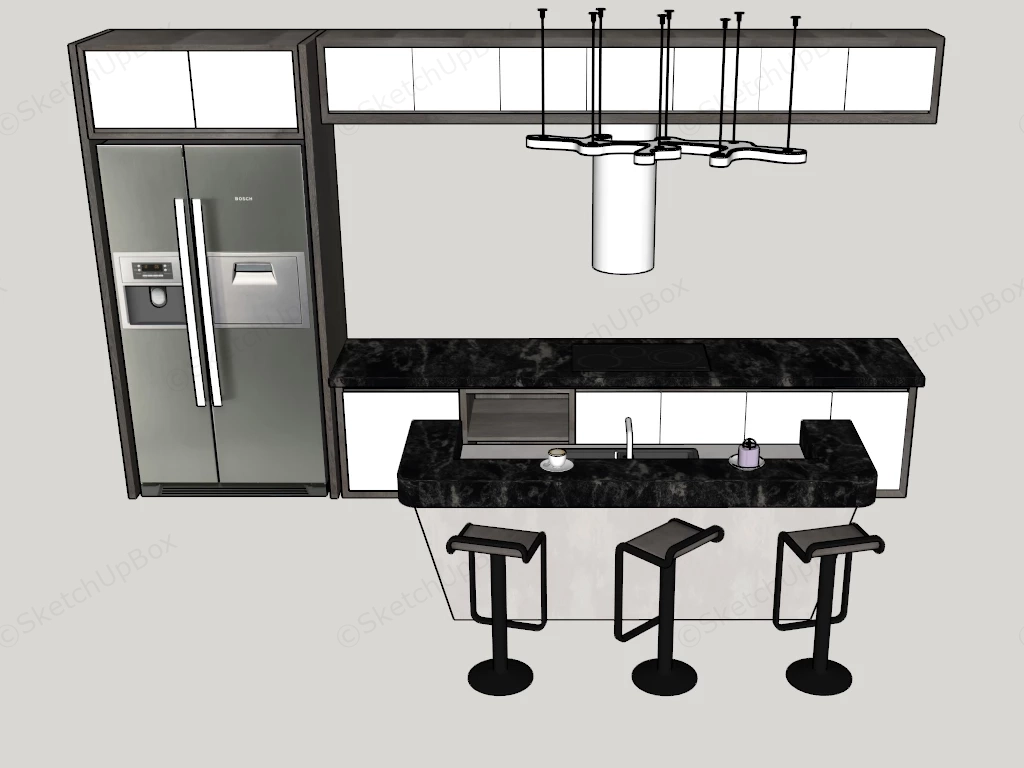 Simple One Wall Kitchen With Island sketchup model preview - SketchupBox