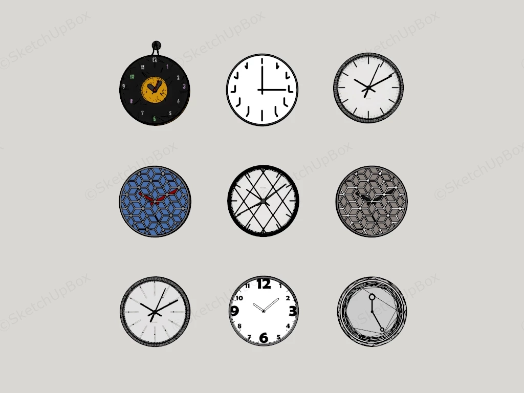Wall Clocks Collection sketchup model preview - SketchupBox