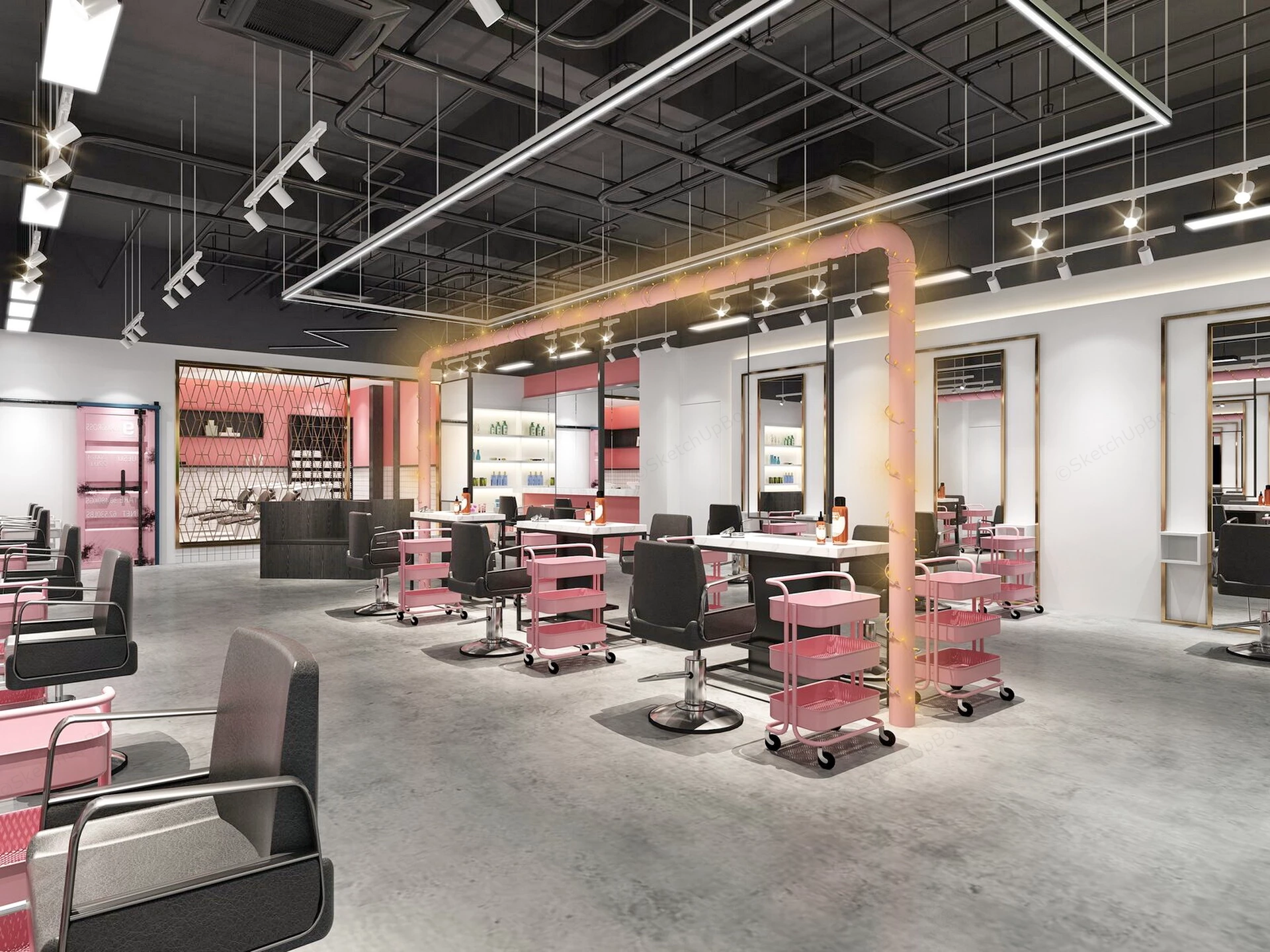 Modern Industrial Style Hair Salon sketchup model preview - SketchupBox