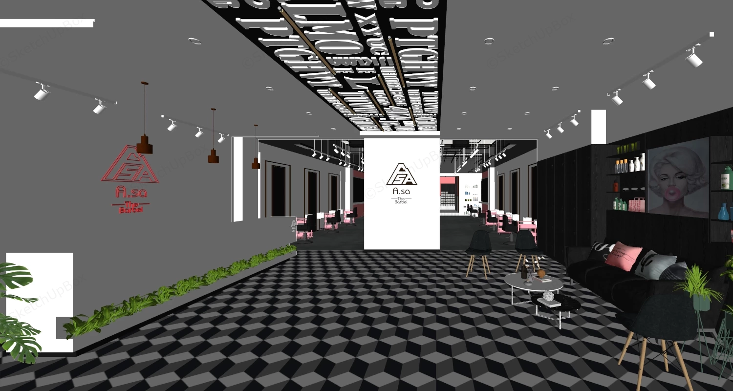 Modern Industrial Style Hair Salon sketchup model preview - SketchupBox