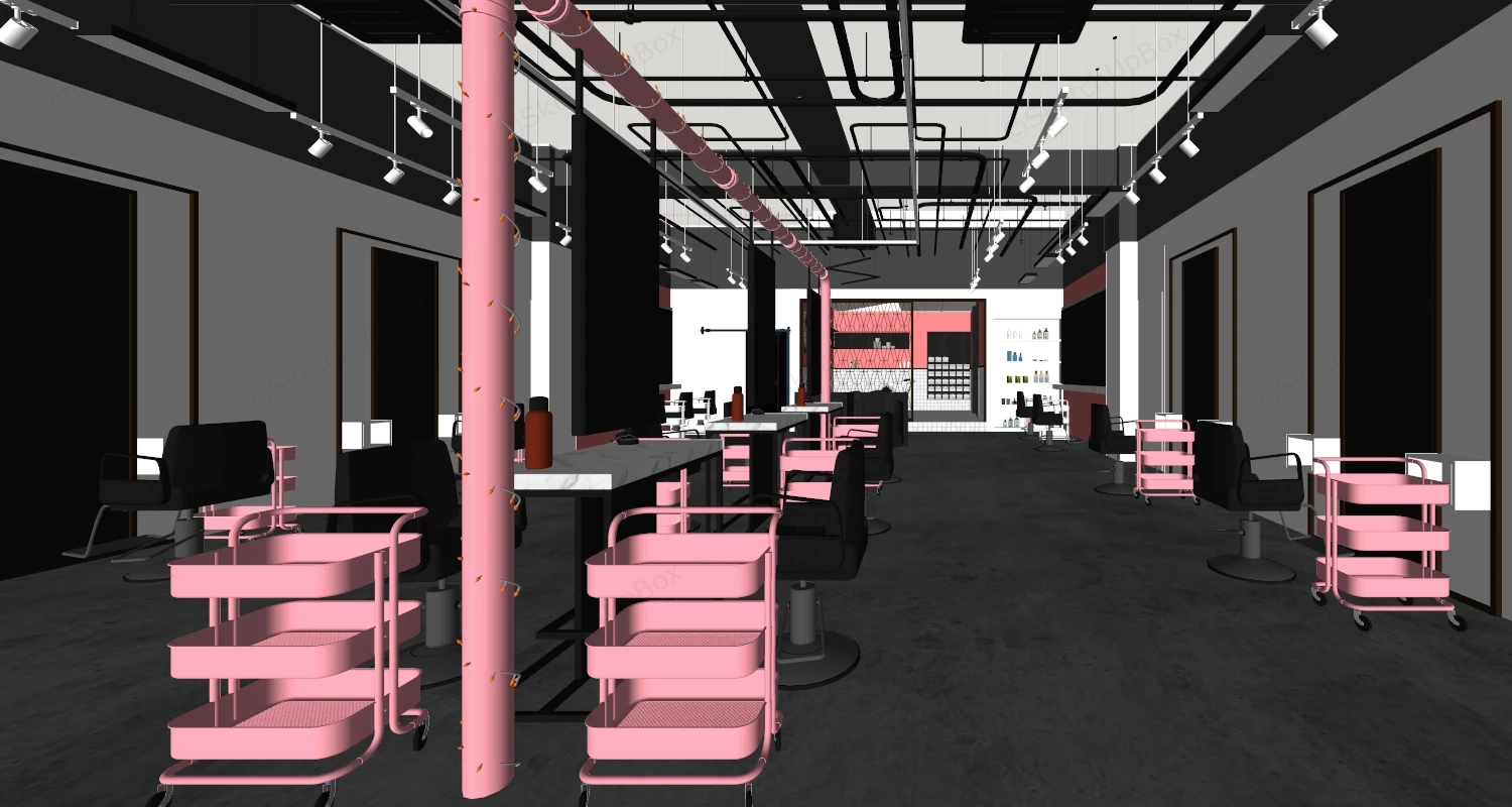 Modern Industrial Style Hair Salon sketchup model preview - SketchupBox